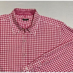 J McLaughlin 100% Cotton Dark Pink Gingham Check Sport Shirt Men's XL
